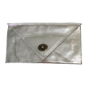 Silver Envelope Clutch with Stone Clasp